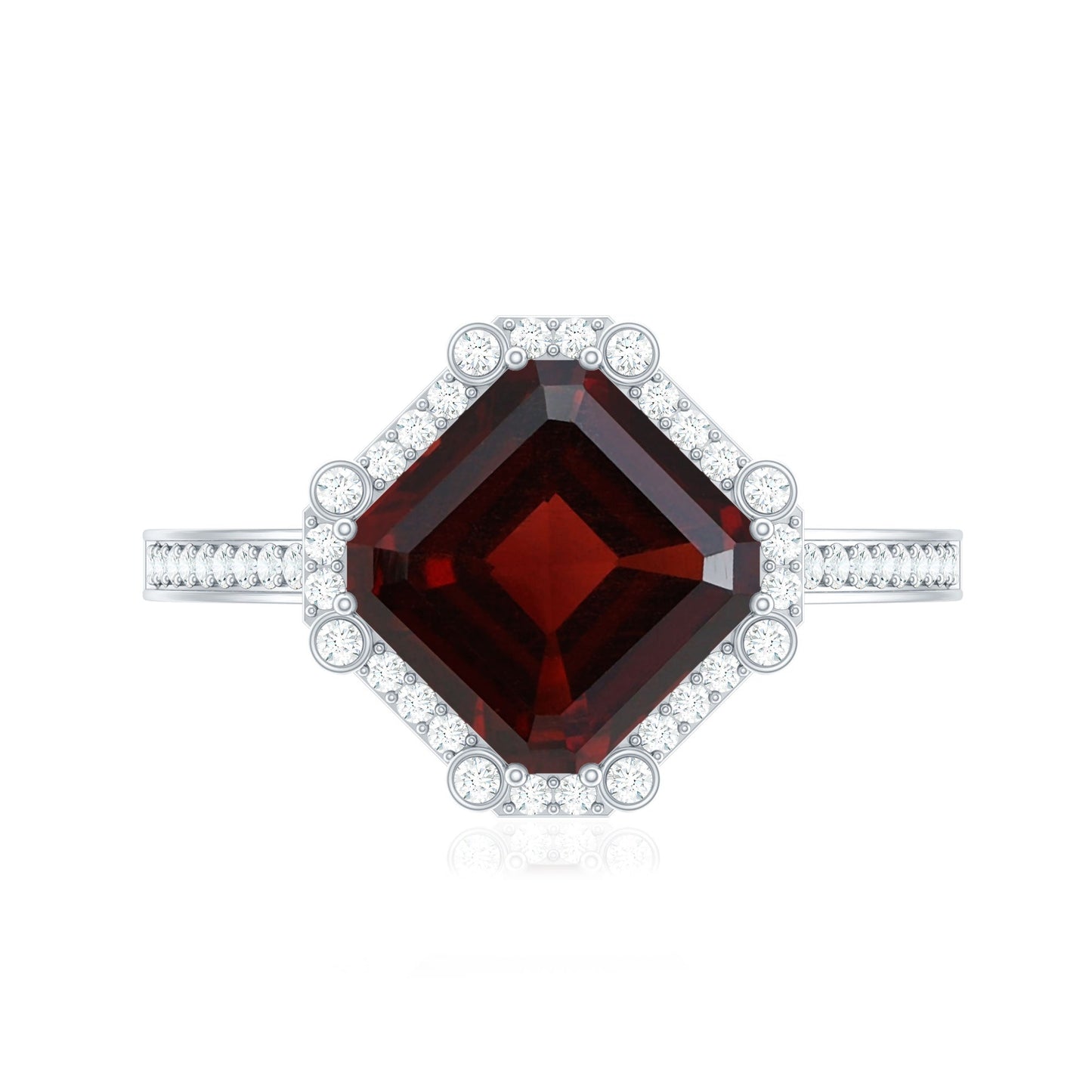 Natural 3.3 Carat Asscher Cut Garnet Engagement Ring with Diamond Halo