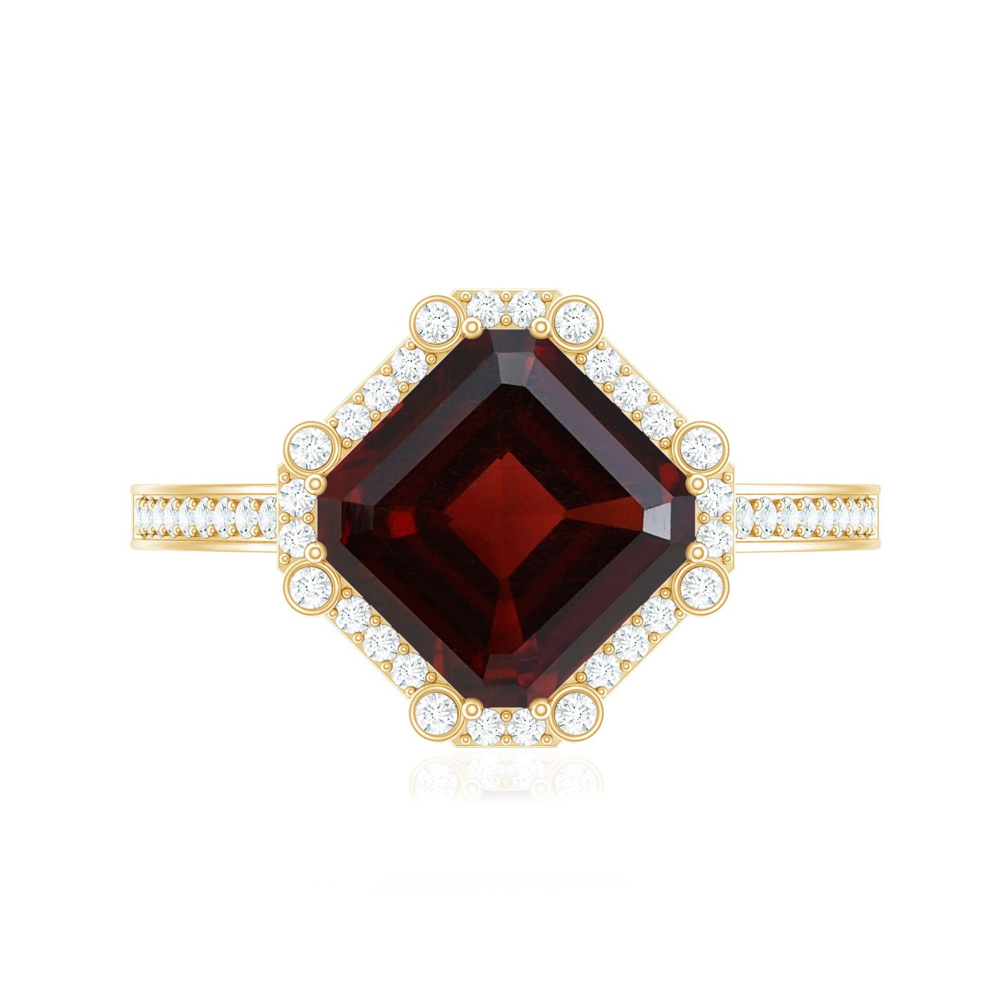 Natural 3.3 Carat Asscher Cut Garnet Engagement Ring with Diamond Halo