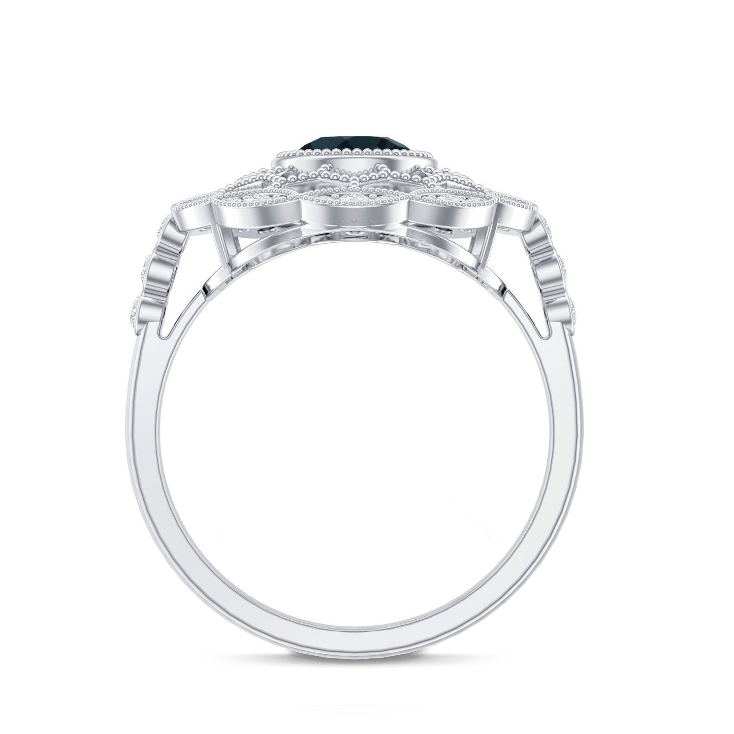 Genuine London Blue Topaz and Diamond Statement Ring with Beaded Details