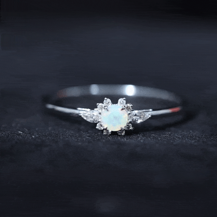 Real Ethiopian Rainbow Opal Diamond Promise Ring with Certificate