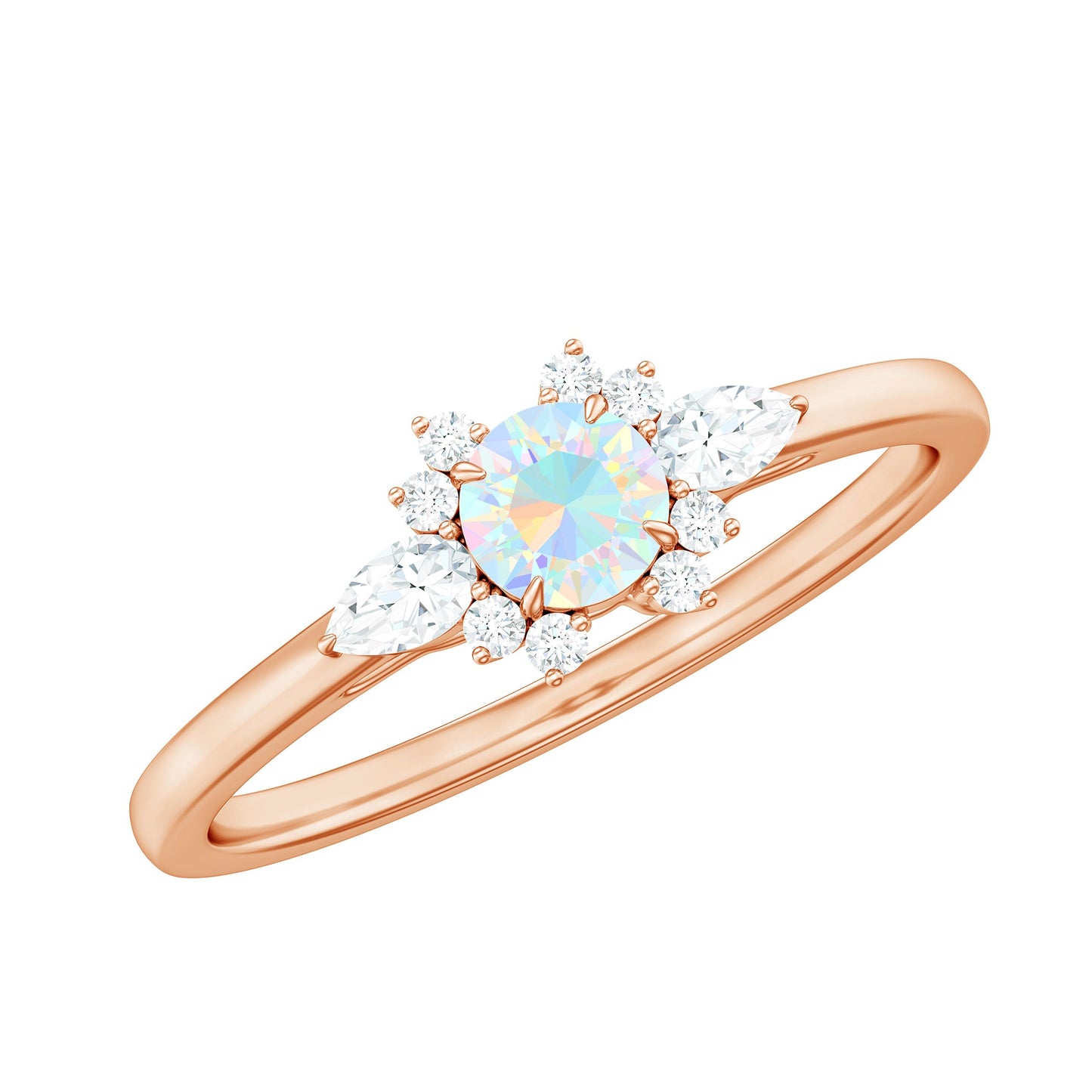 Real Ethiopian Rainbow Opal Diamond Promise Ring with Certificate