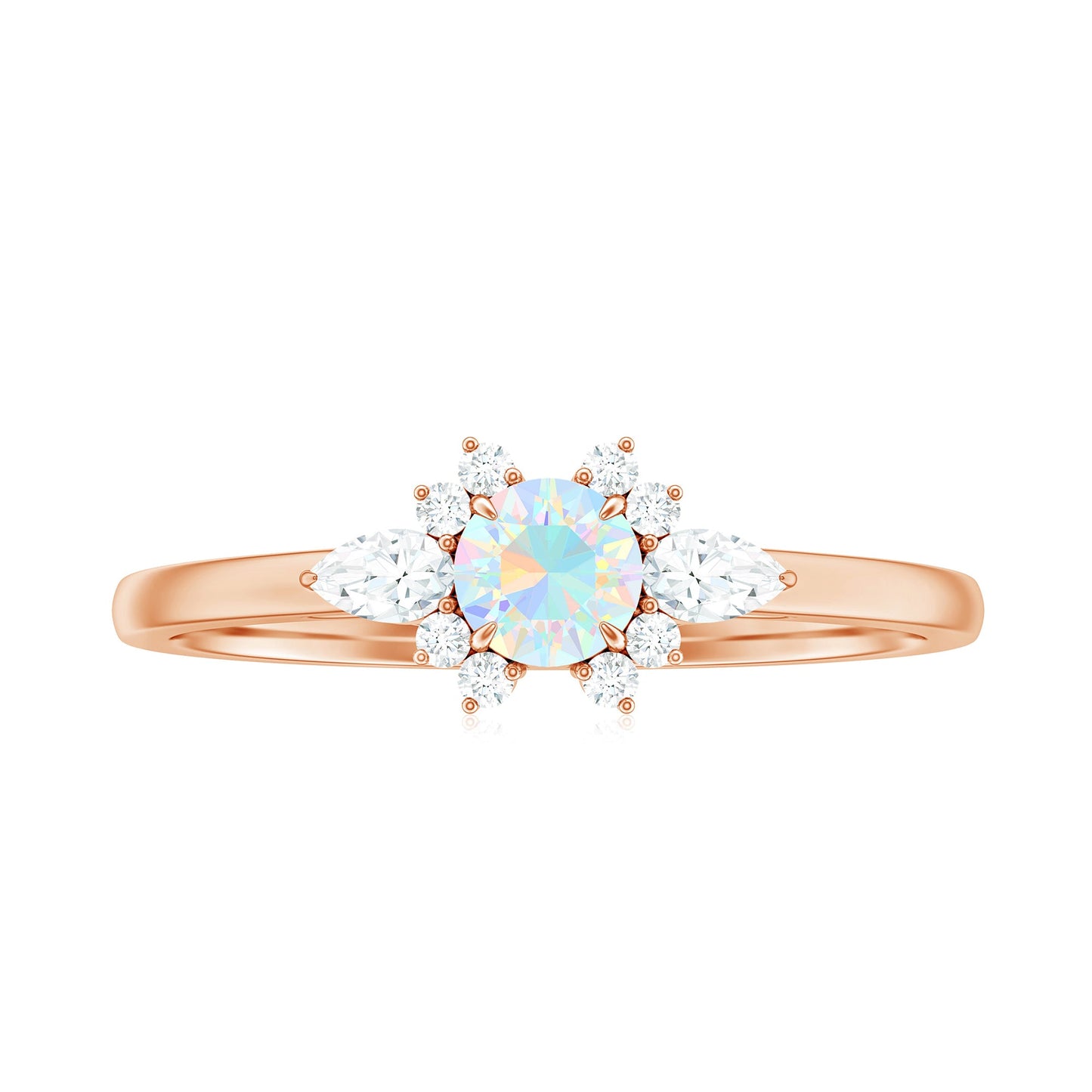 Real Ethiopian Rainbow Opal Diamond Promise Ring with Certificate