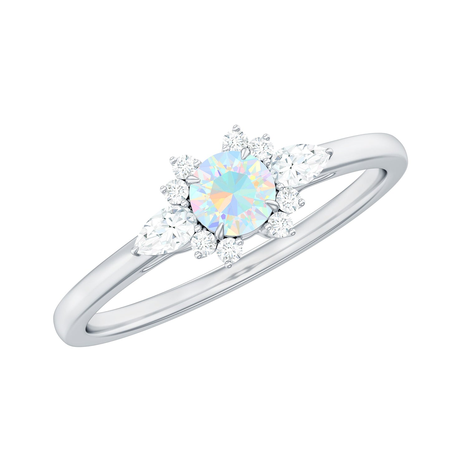Real Ethiopian Rainbow Opal Diamond Promise Ring with Certificate
