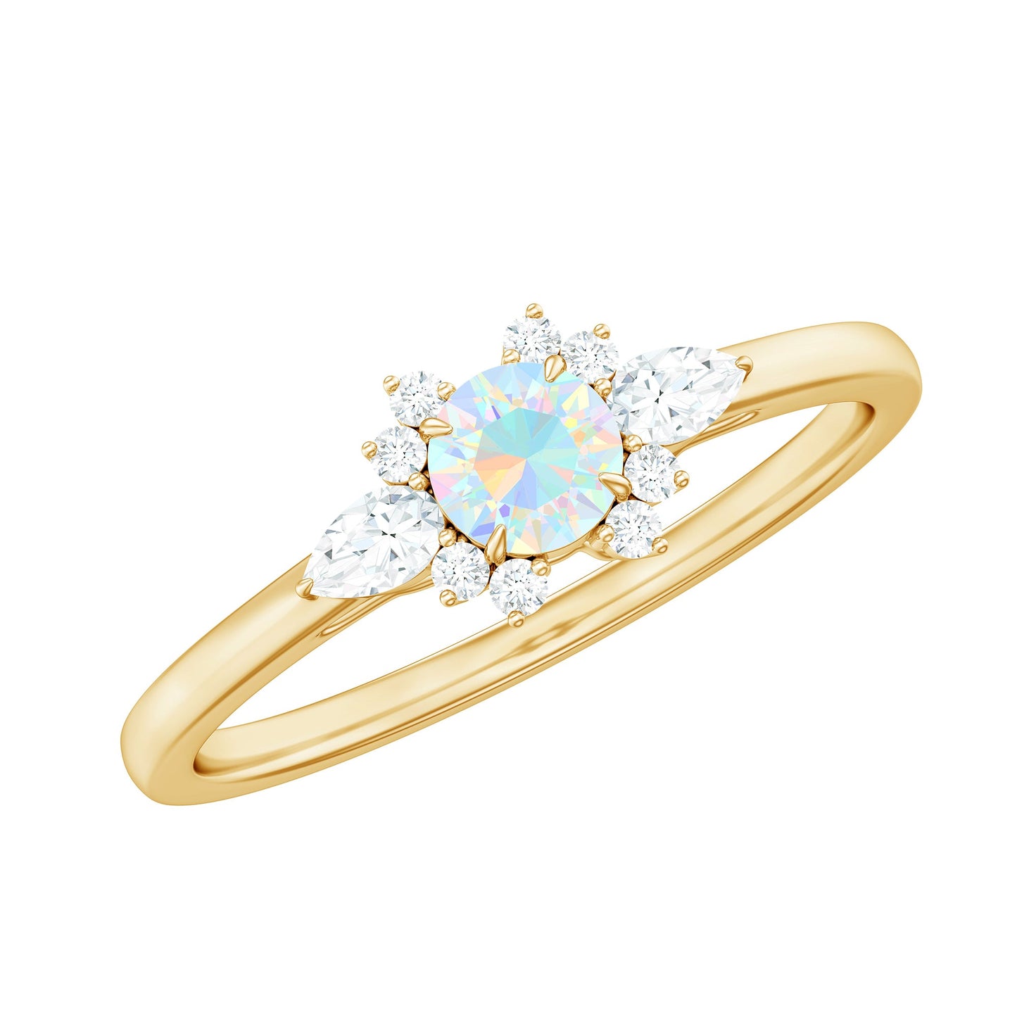 Real Ethiopian Rainbow Opal Diamond Promise Ring with Certificate