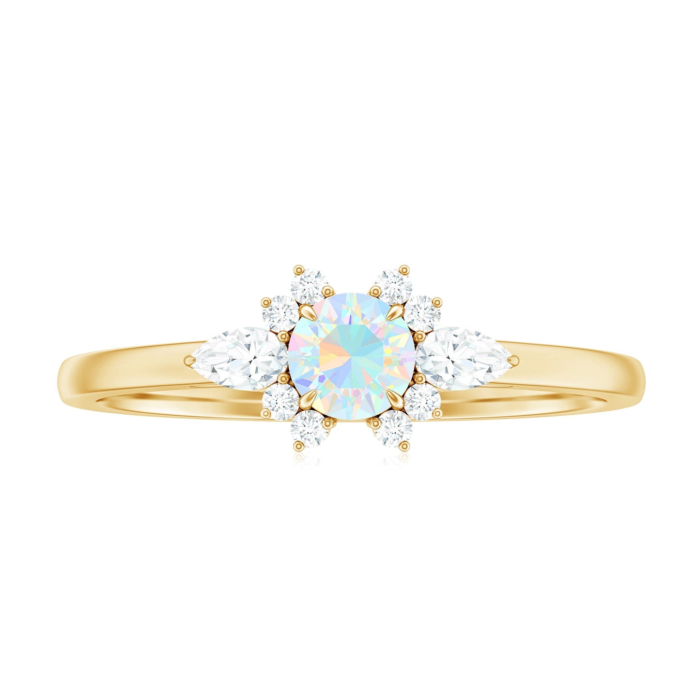 Real Ethiopian Rainbow Opal Diamond Promise Ring with Certificate