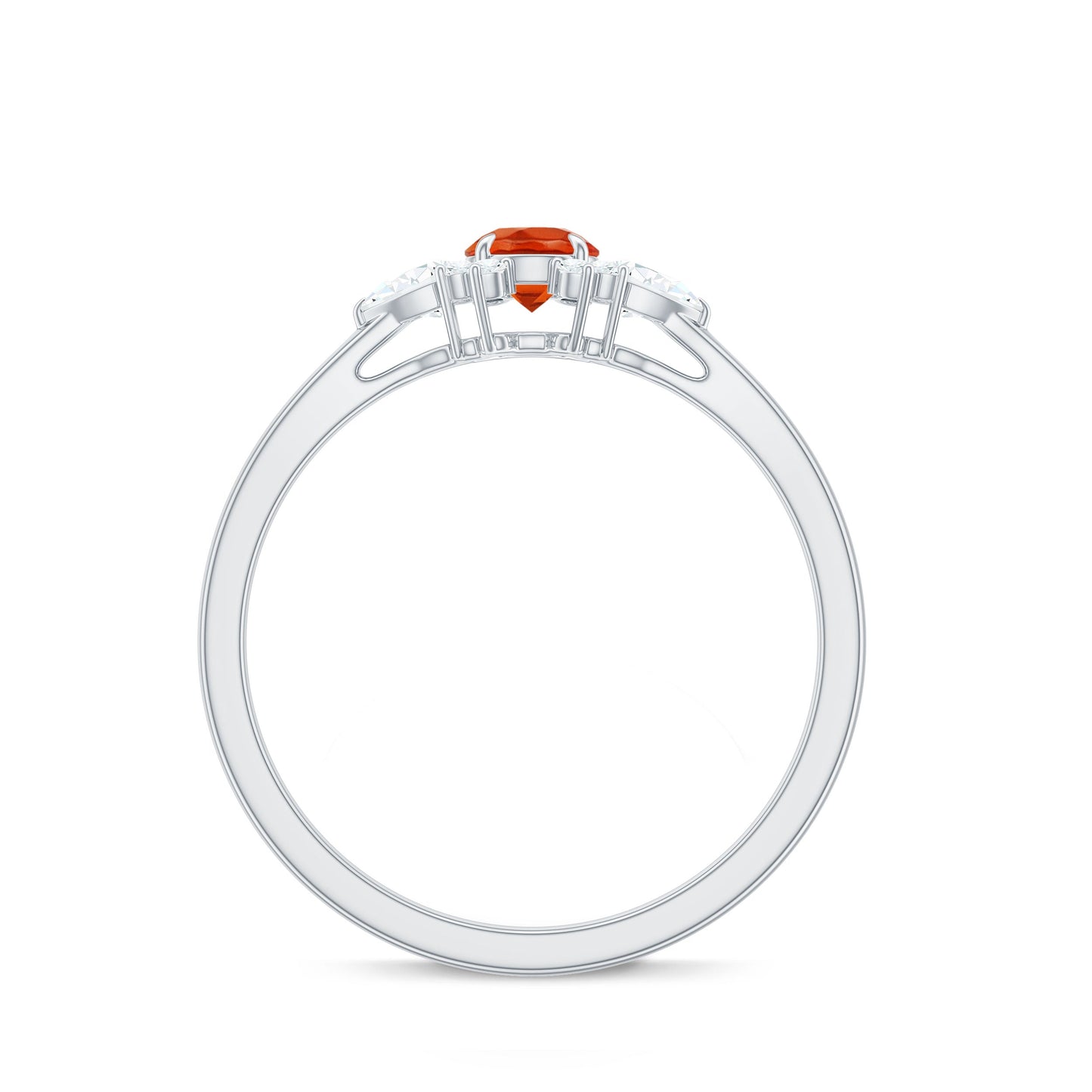 Claw Set Round Fire Opal and Diamond Promise Ring