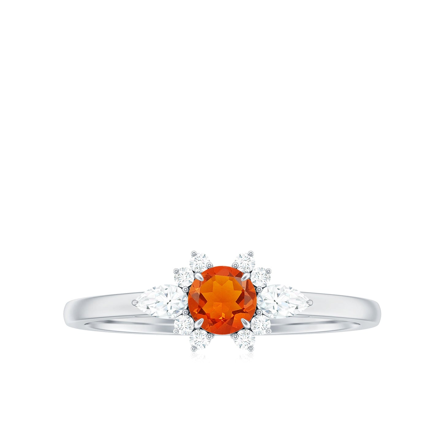Claw Set Round Fire Opal and Diamond Promise Ring