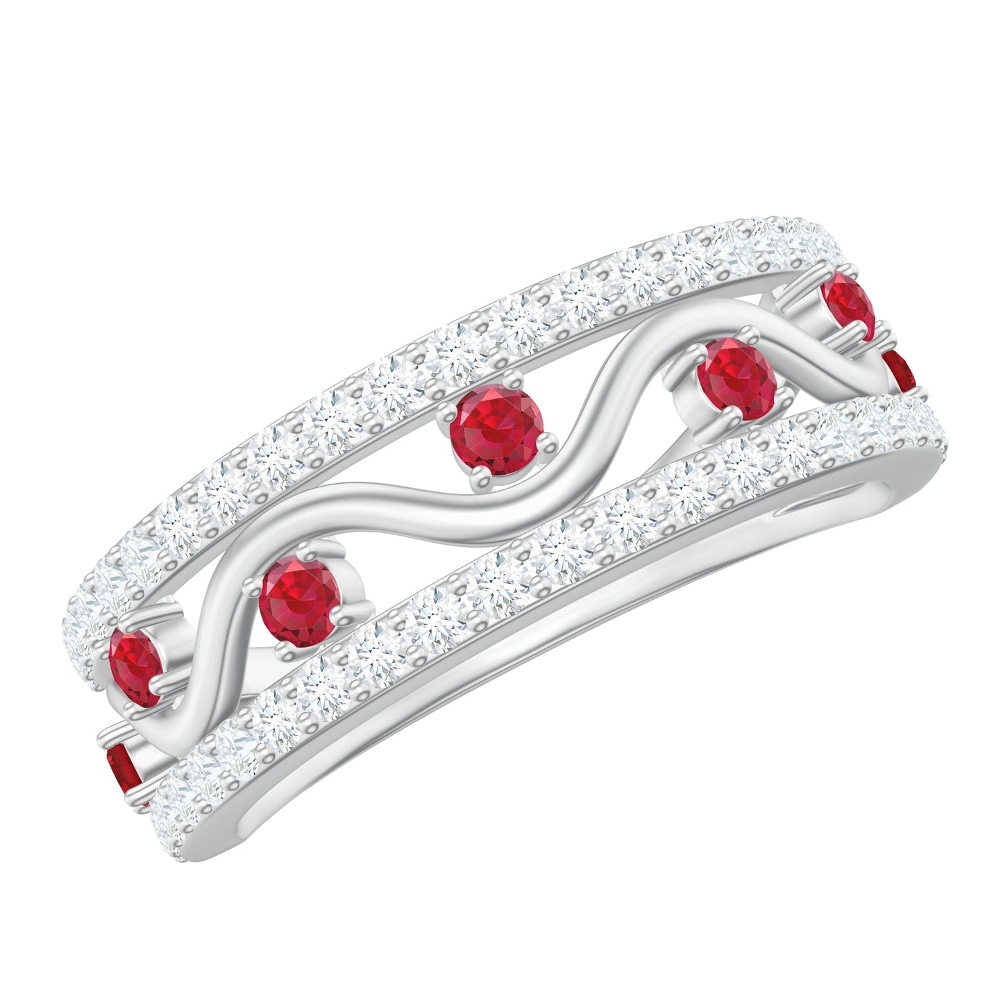 Lab Created Ruby and Diamond Designer Anniversary Band