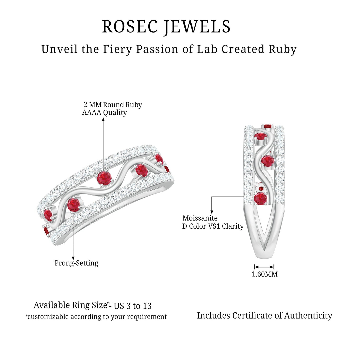 Lab Created Ruby and Diamond Designer Anniversary Band