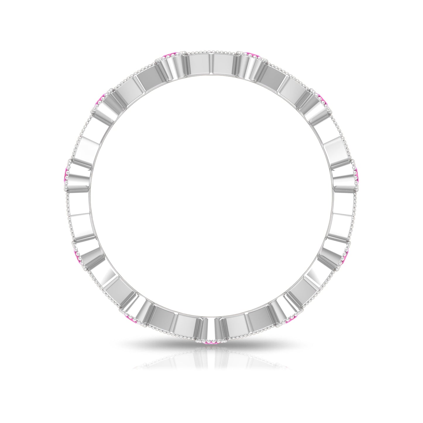 Created Pink Sapphire Stackable Eternity Ring with Beaded Shank