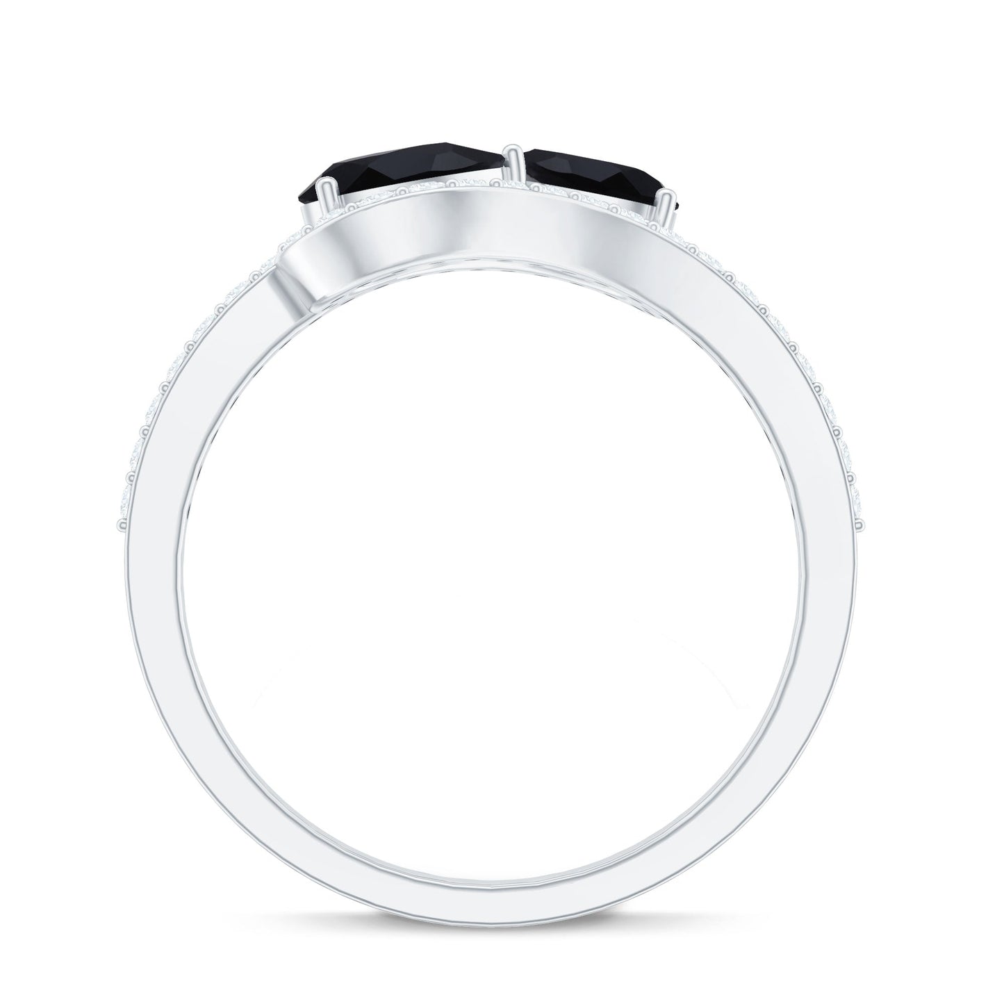 Pear Cut Black Onyx Two Stone Engagement Ring with Diamond