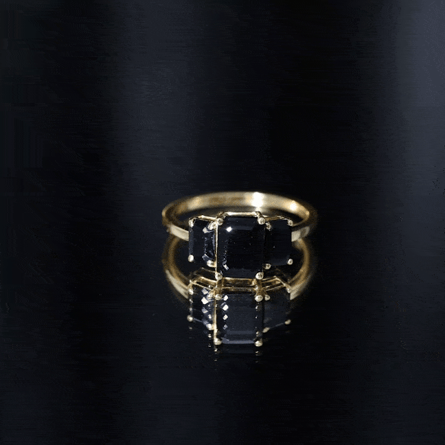 Emerald Cut Black Onyx Three Stone Engagement Ring