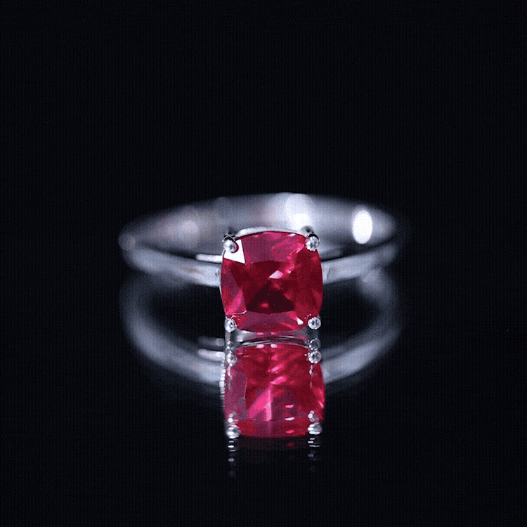 Solitaire 2 Carat Cushion Cut Lab Grown Ruby Engagement Ring