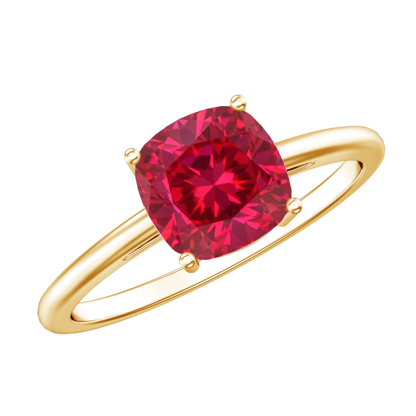Solitaire 2 Carat Cushion Cut Lab Grown Ruby Engagement Ring