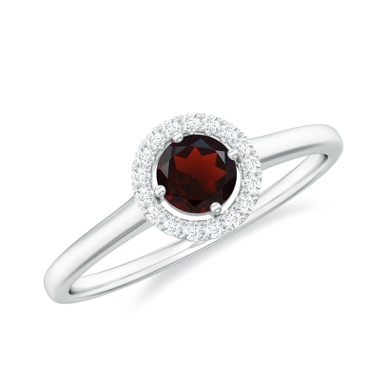 Natural Garnet Promise Ring with Diamond Halo