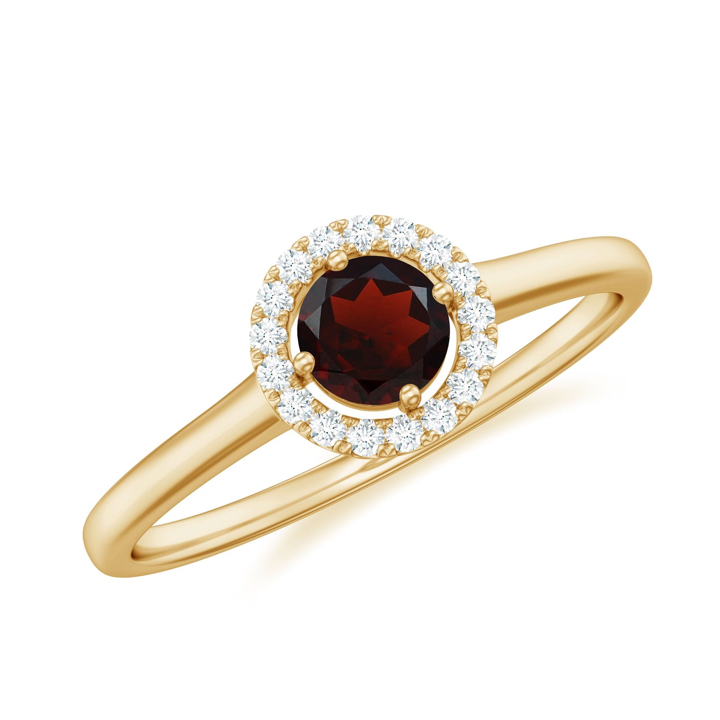 Natural Garnet Promise Ring with Diamond Halo