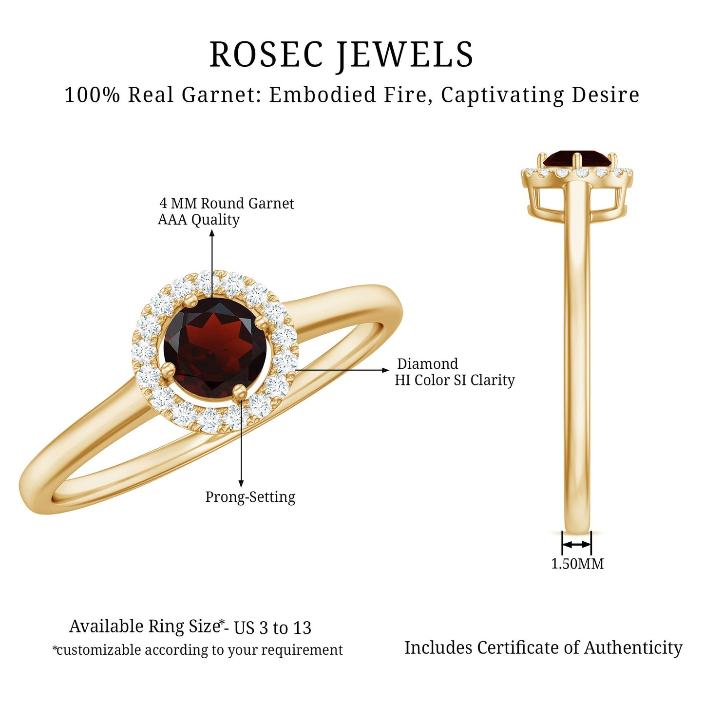 Natural Garnet Promise Ring with Diamond Halo
