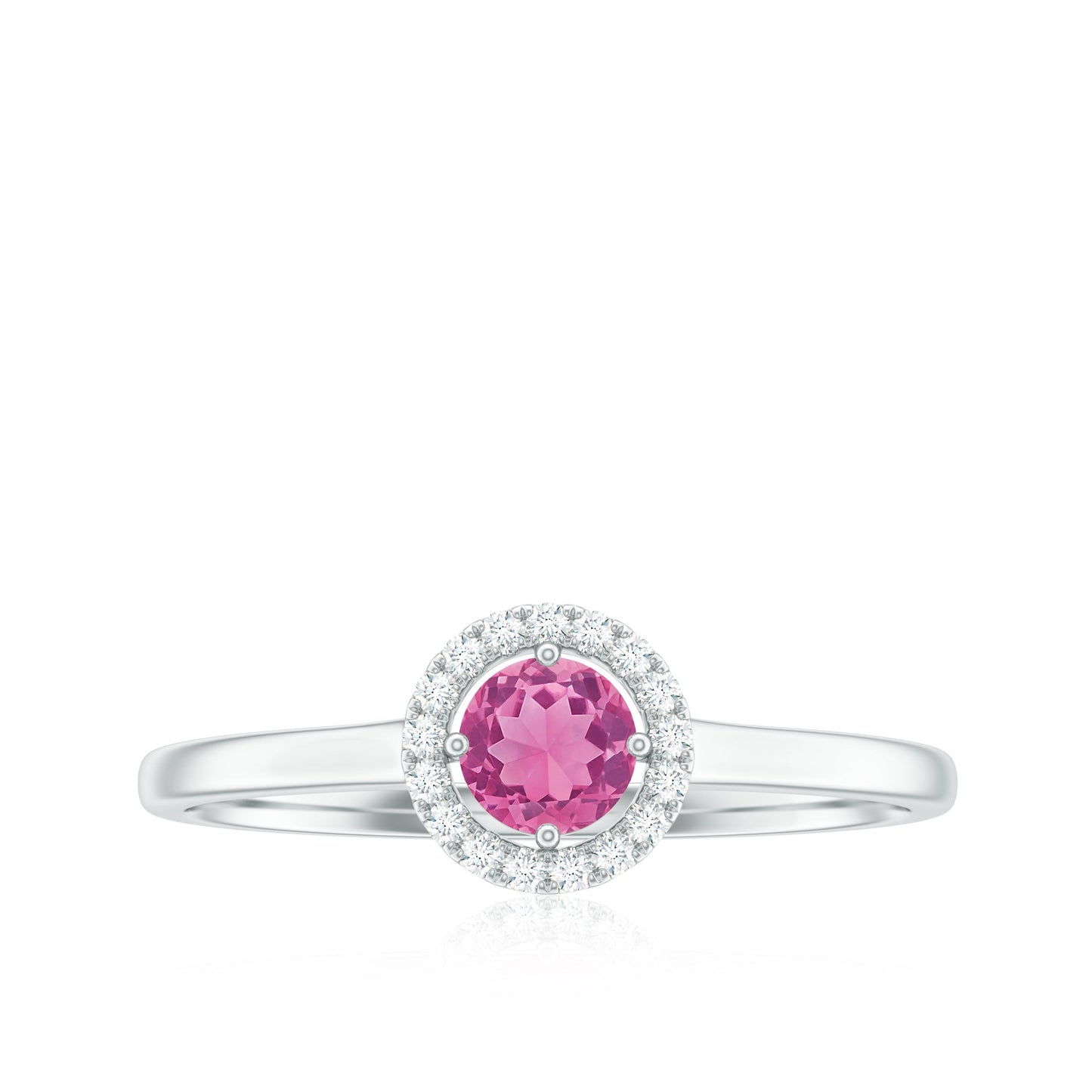 Pink Tourmaline Promise Ring with Diamond Halo