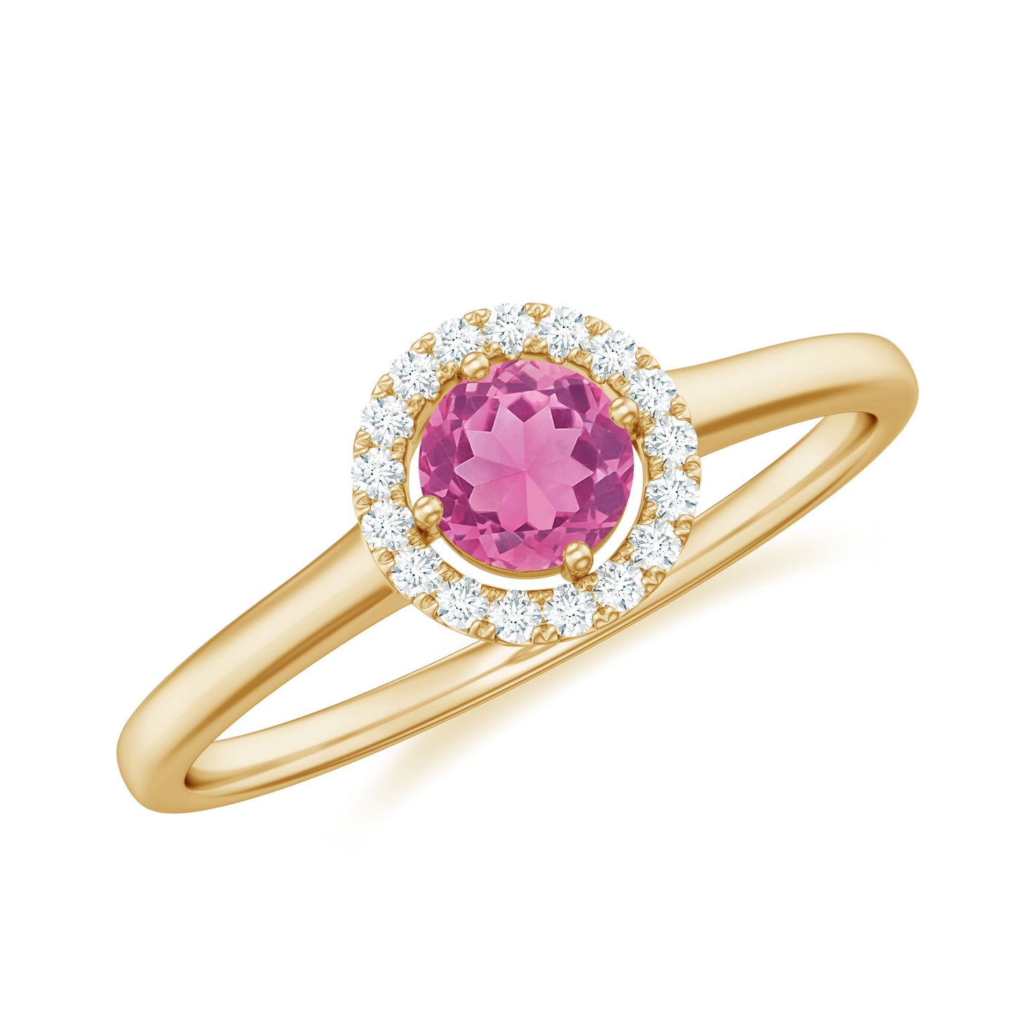 Pink Tourmaline Promise Ring with Diamond Halo