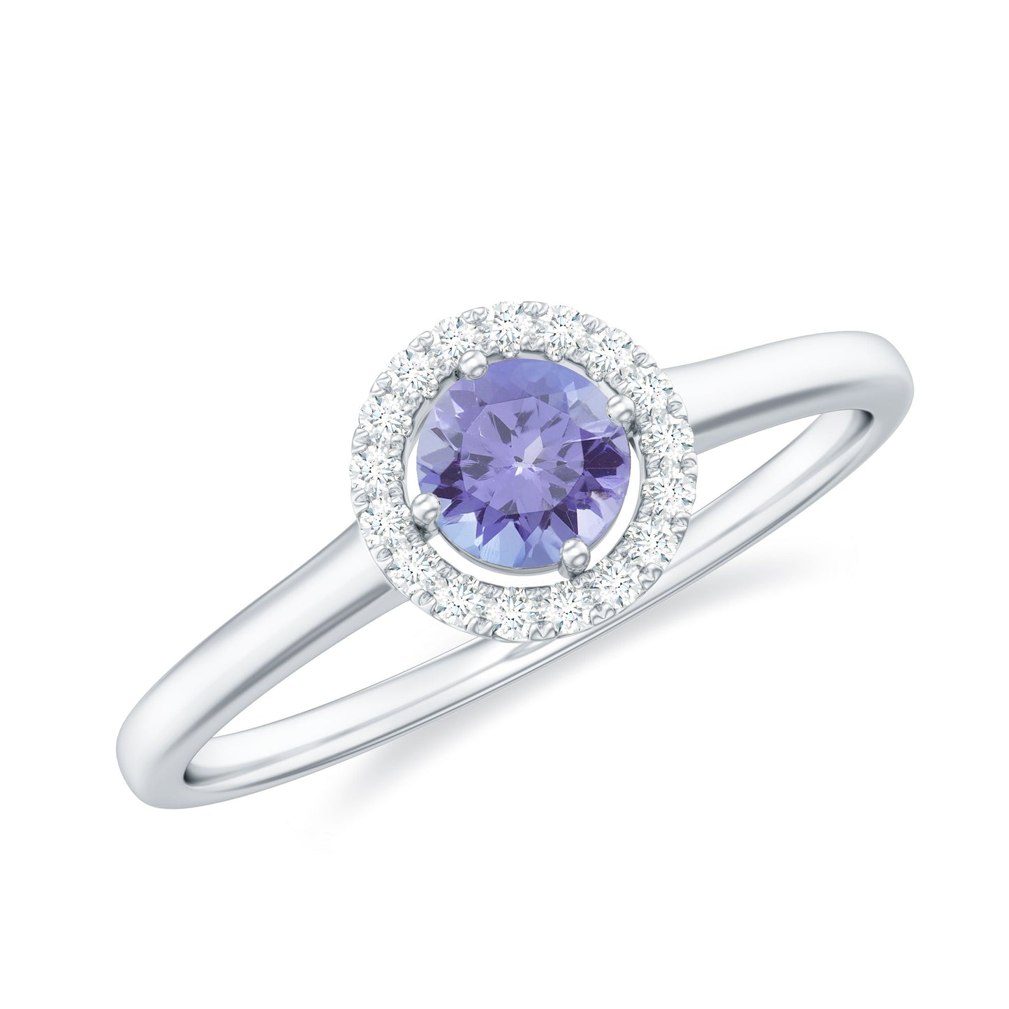 Genuine Tanzanite Promise Ring with Diamond Halo