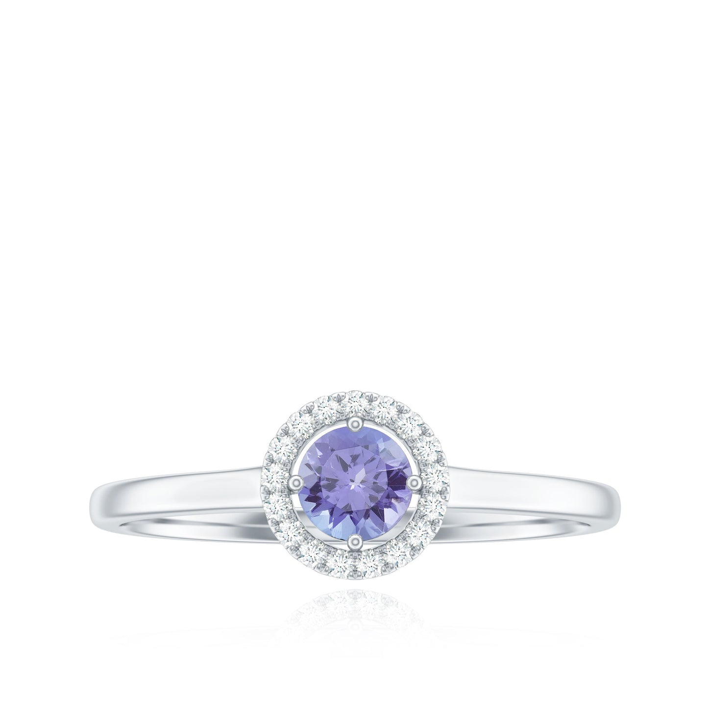 Genuine Tanzanite Promise Ring with Diamond Halo