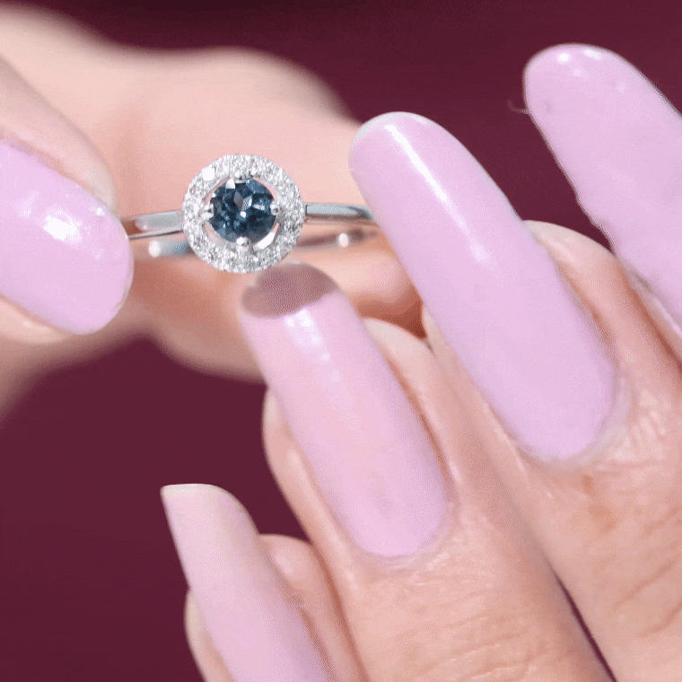 0.6 Carat London Blue Topaz Promise Ring with Diamond Halo