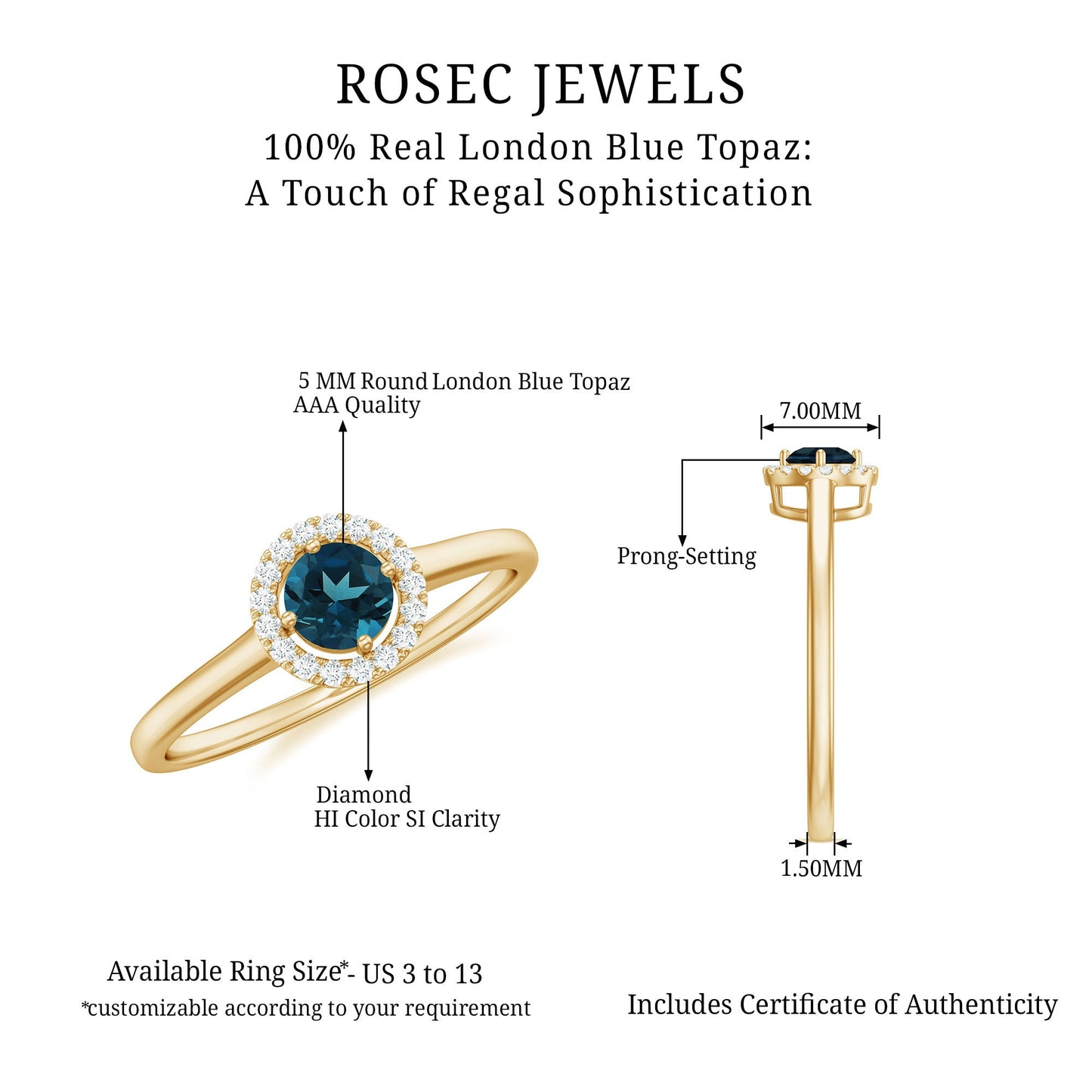 0.6 Carat London Blue Topaz Promise Ring with Diamond Halo