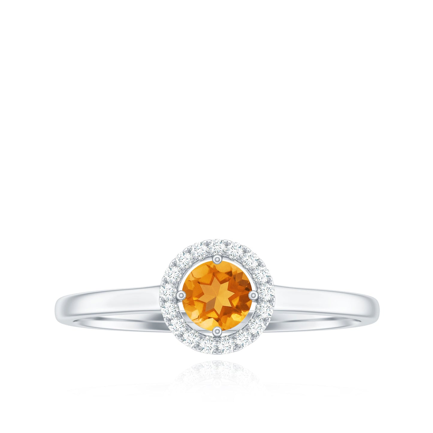 Certified Natural Citrine Promise Ring with Diamond Halo