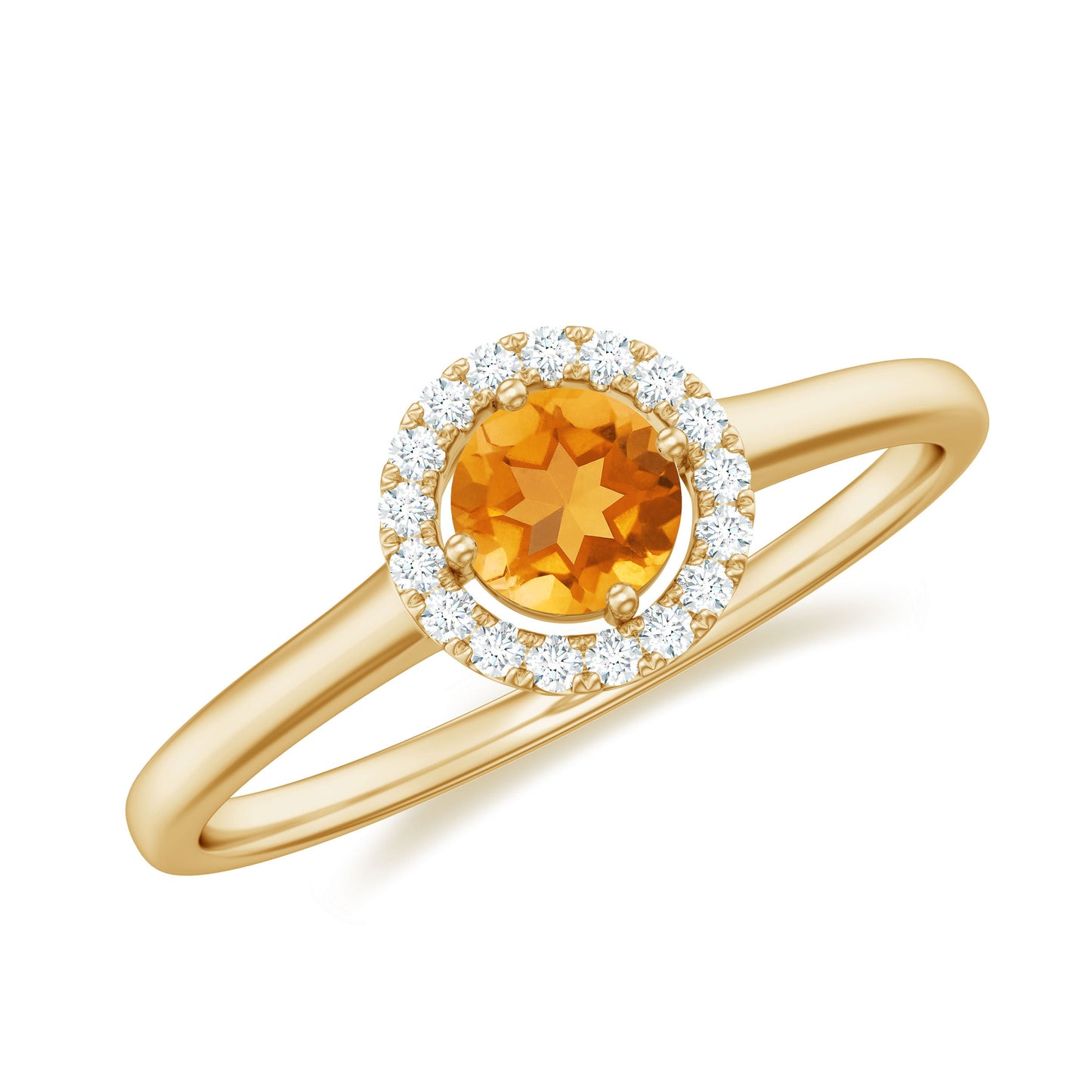 Certified Natural Citrine Promise Ring with Diamond Halo