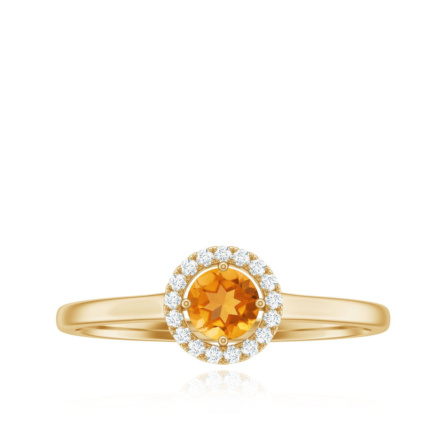 Certified Natural Citrine Promise Ring with Diamond Halo