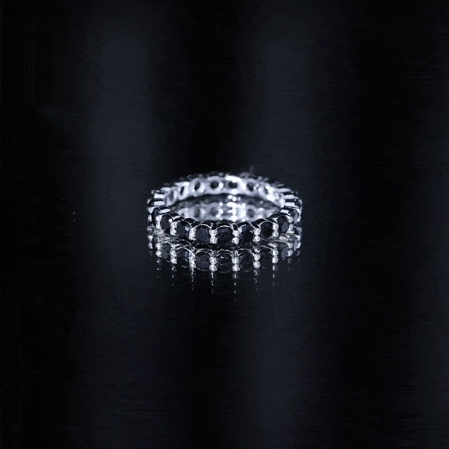 Certified Round Black Spinel Eternity Wedding Band