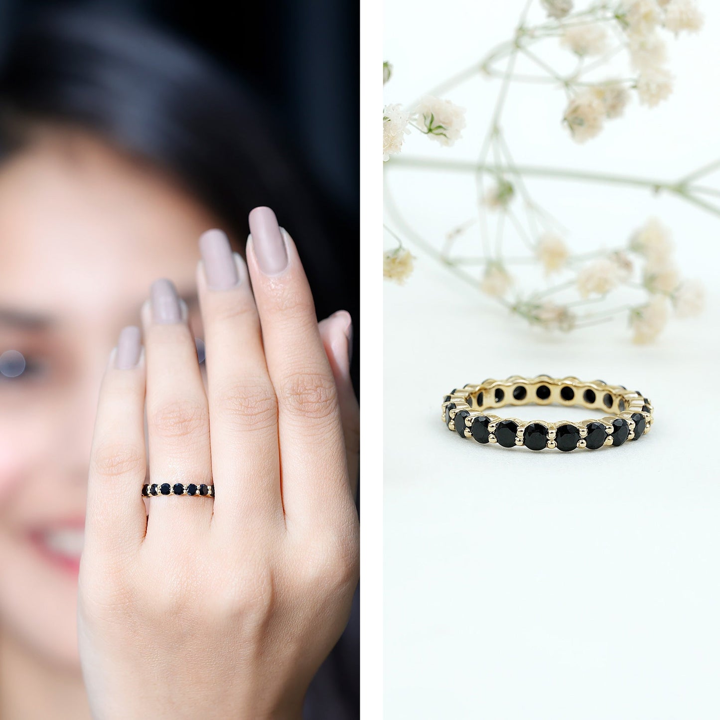 Certified Round Black Spinel Eternity Wedding Band