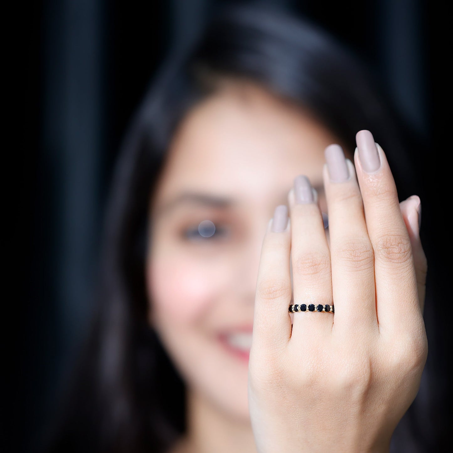 Certified Round Black Spinel Eternity Wedding Band
