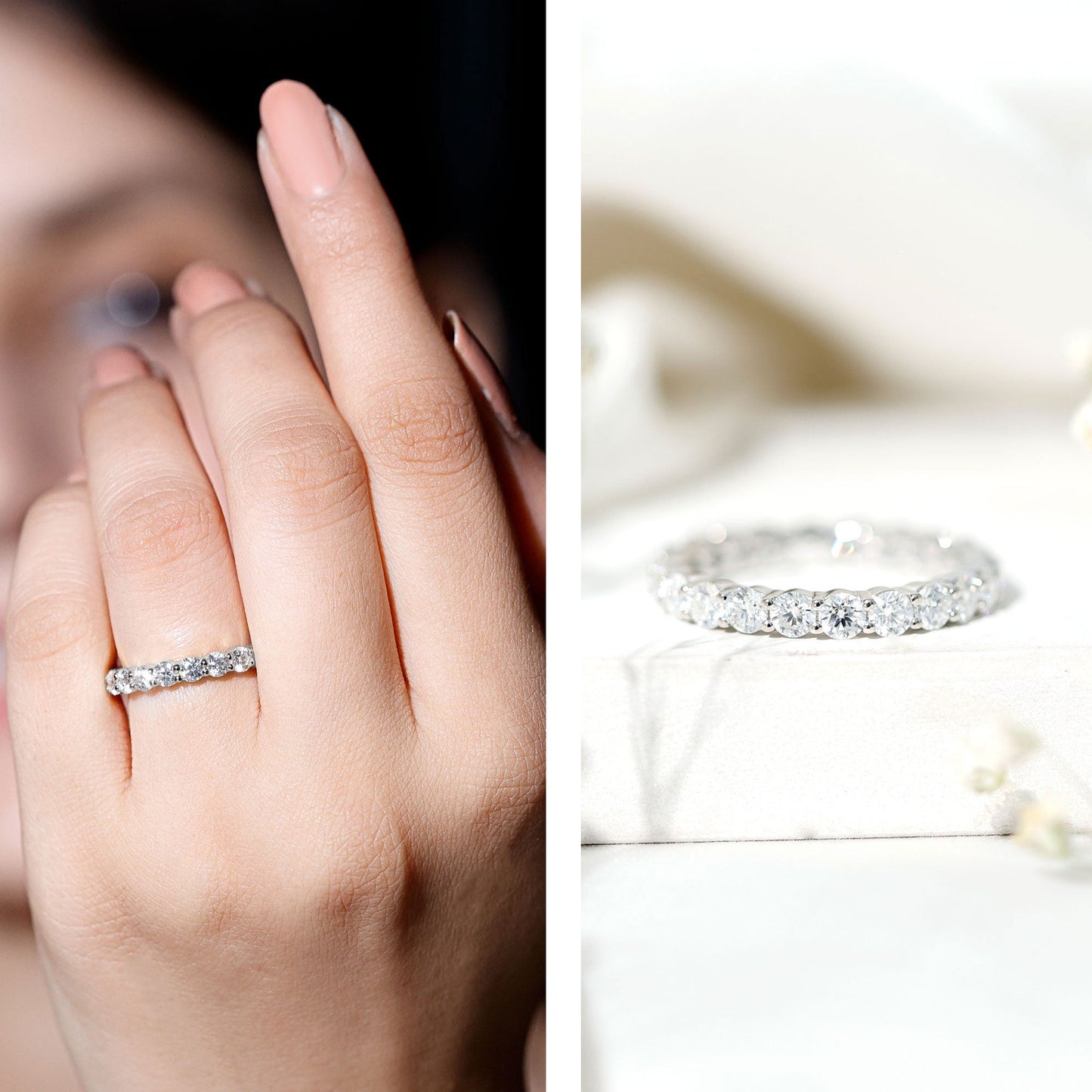 Round Cut Moissanite Simple Eternity Band Ring in Prong Setting