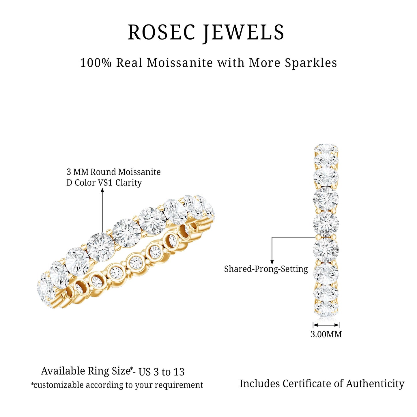 Round Cut Moissanite Simple Eternity Band Ring in Prong Setting