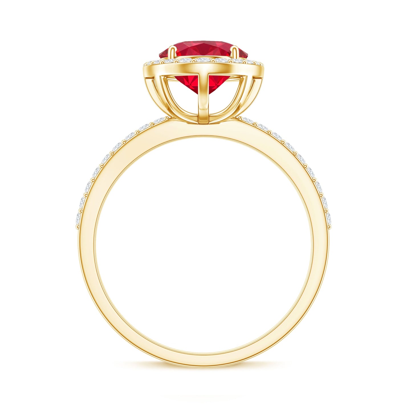 Classic Lab Grown Ruby Oval Engagement Ring with Diamond Halo
