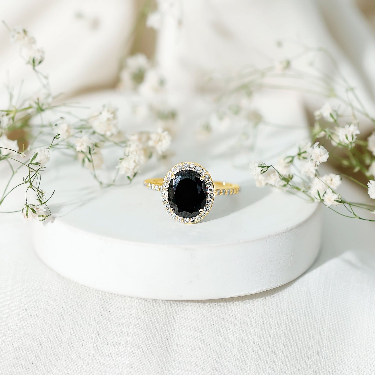 1.7 Carat Oval Cut Black Onyx Diamond Engagement Ring with Certificate