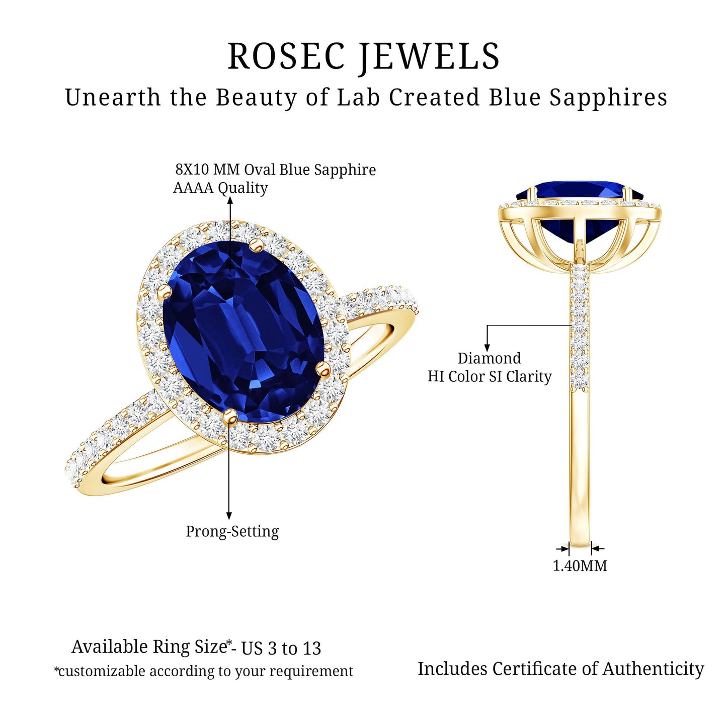 4 Carat Lab Grown Blue Sapphire Oval Engagement Ring with Diamond Halo
