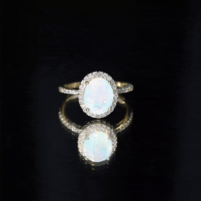 Certified Real 1.3 Carat Ethiopian Opal Engagement Ring with Diamond Halo