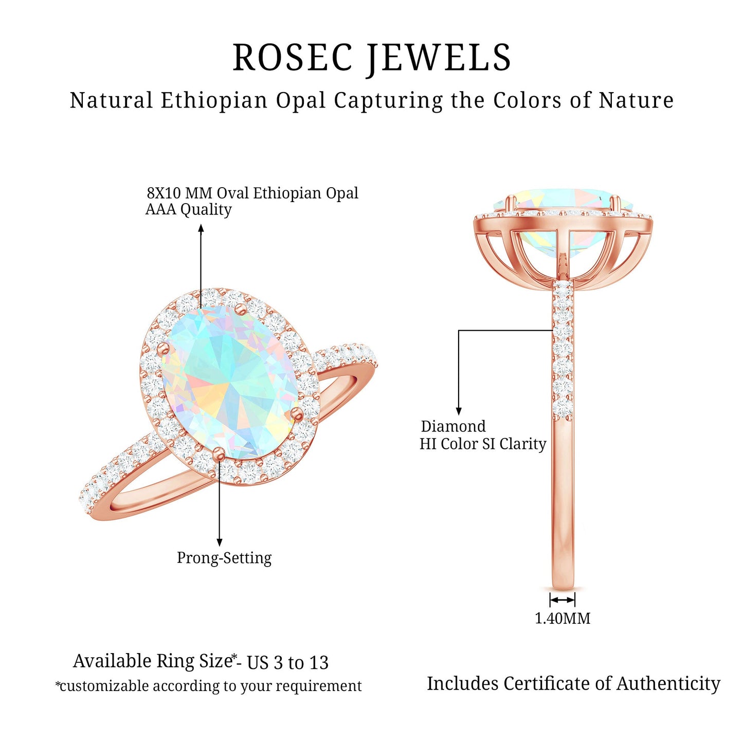 Certified Real 1.3 Carat Ethiopian Opal Engagement Ring with Diamond Halo