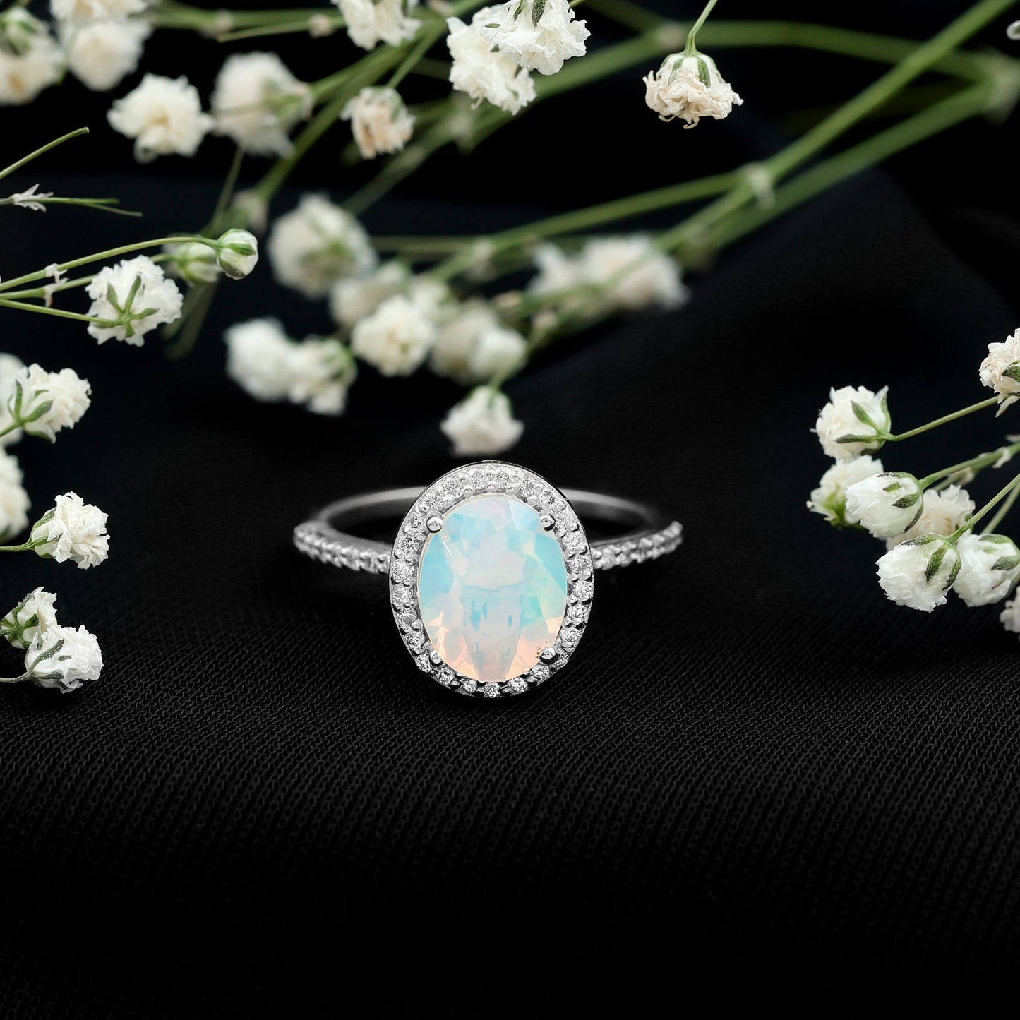 Certified Real 1.3 Carat Ethiopian Opal Engagement Ring with Diamond Halo