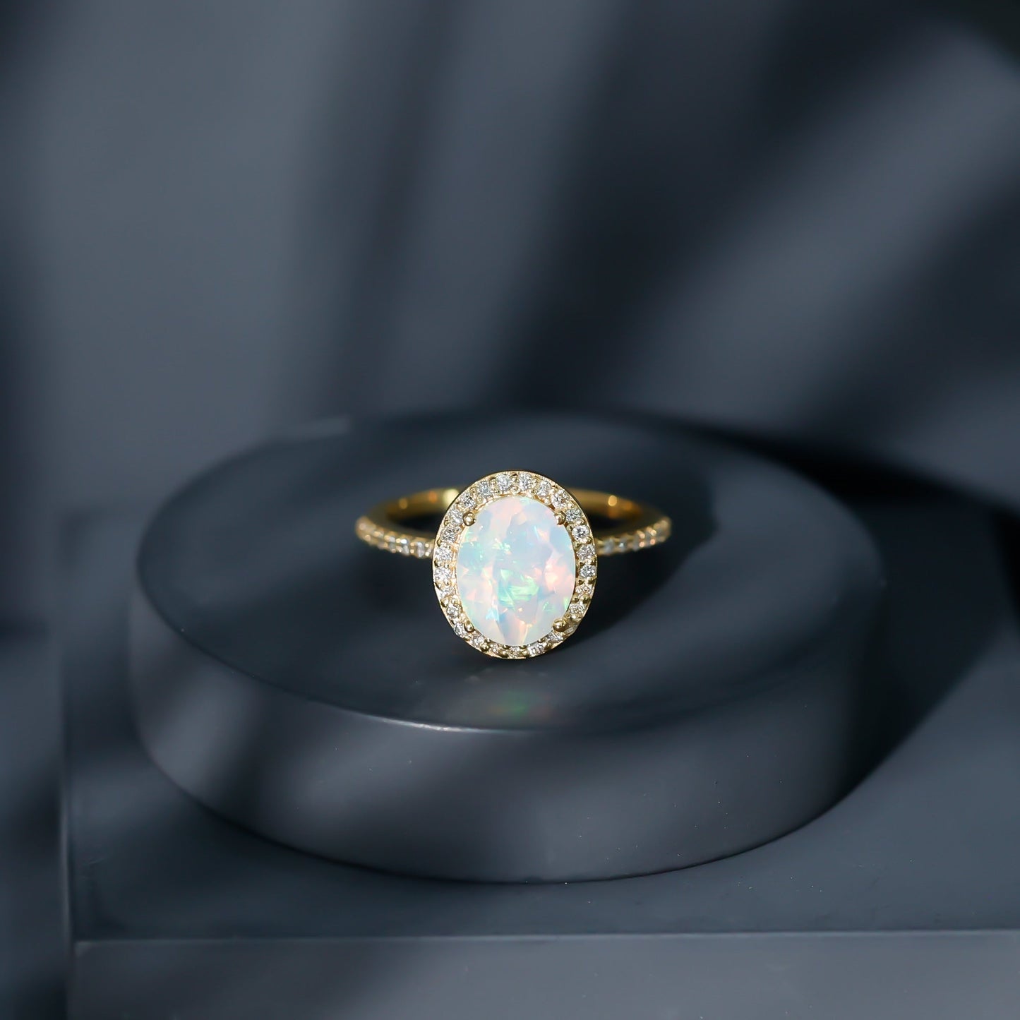 Certified Real 1.3 Carat Ethiopian Opal Engagement Ring with Diamond Halo