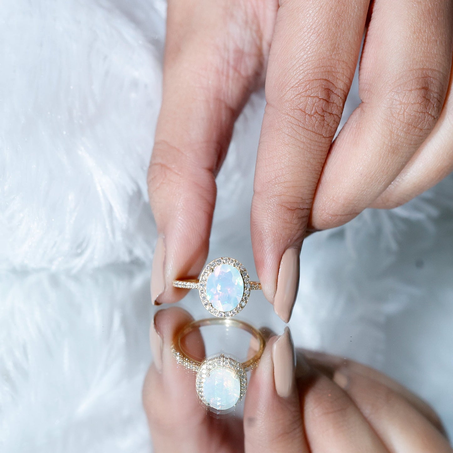 Certified Real 1.3 Carat Ethiopian Opal Engagement Ring with Diamond Halo
