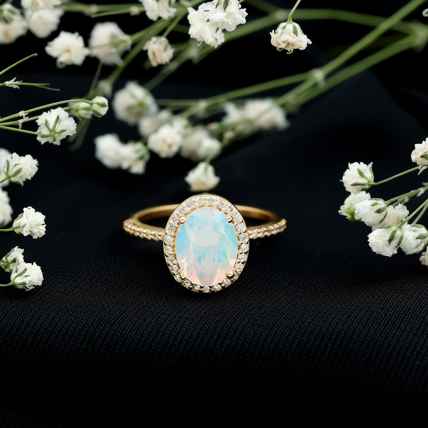 Certified Real 1.3 Carat Ethiopian Opal Engagement Ring with Diamond Halo