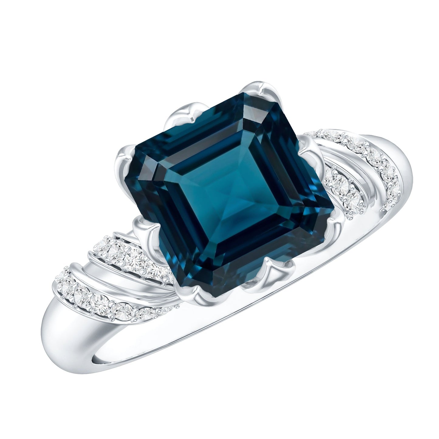 3 Carat Asscher Cut London Blue Topaz Designer Solitaire Engagement Ring