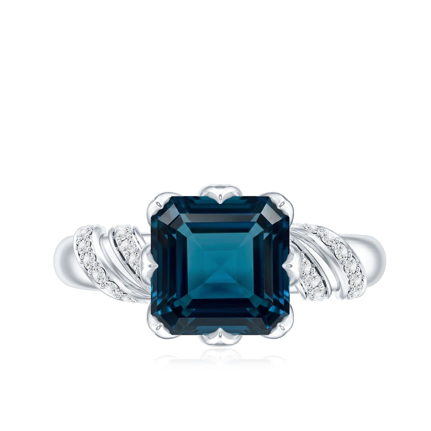 3 Carat Asscher Cut London Blue Topaz Designer Solitaire Engagement Ring