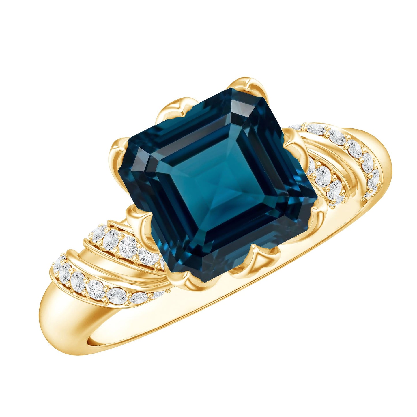 3 Carat Asscher Cut London Blue Topaz Designer Solitaire Engagement Ring