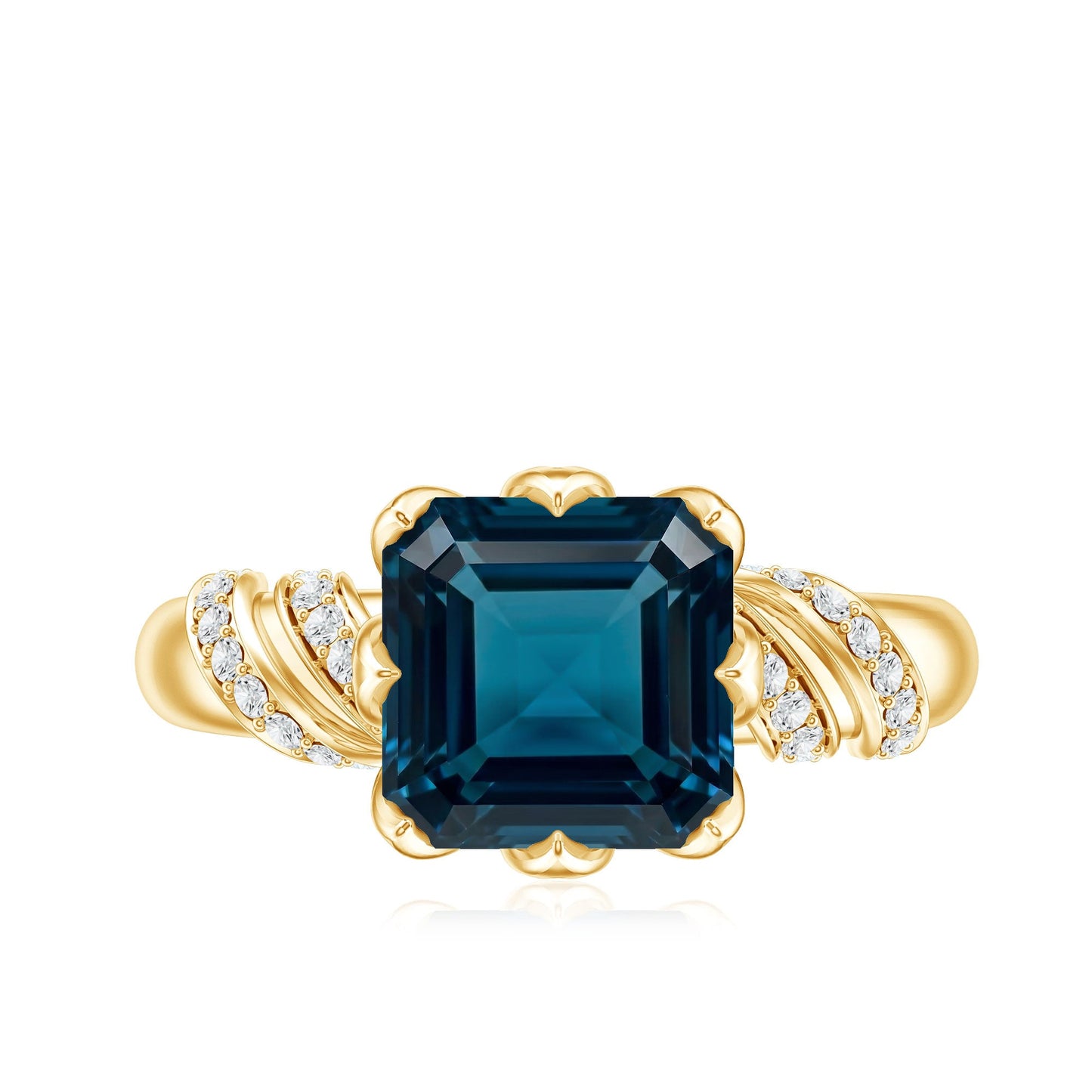 3 Carat Asscher Cut London Blue Topaz Designer Solitaire Engagement Ring