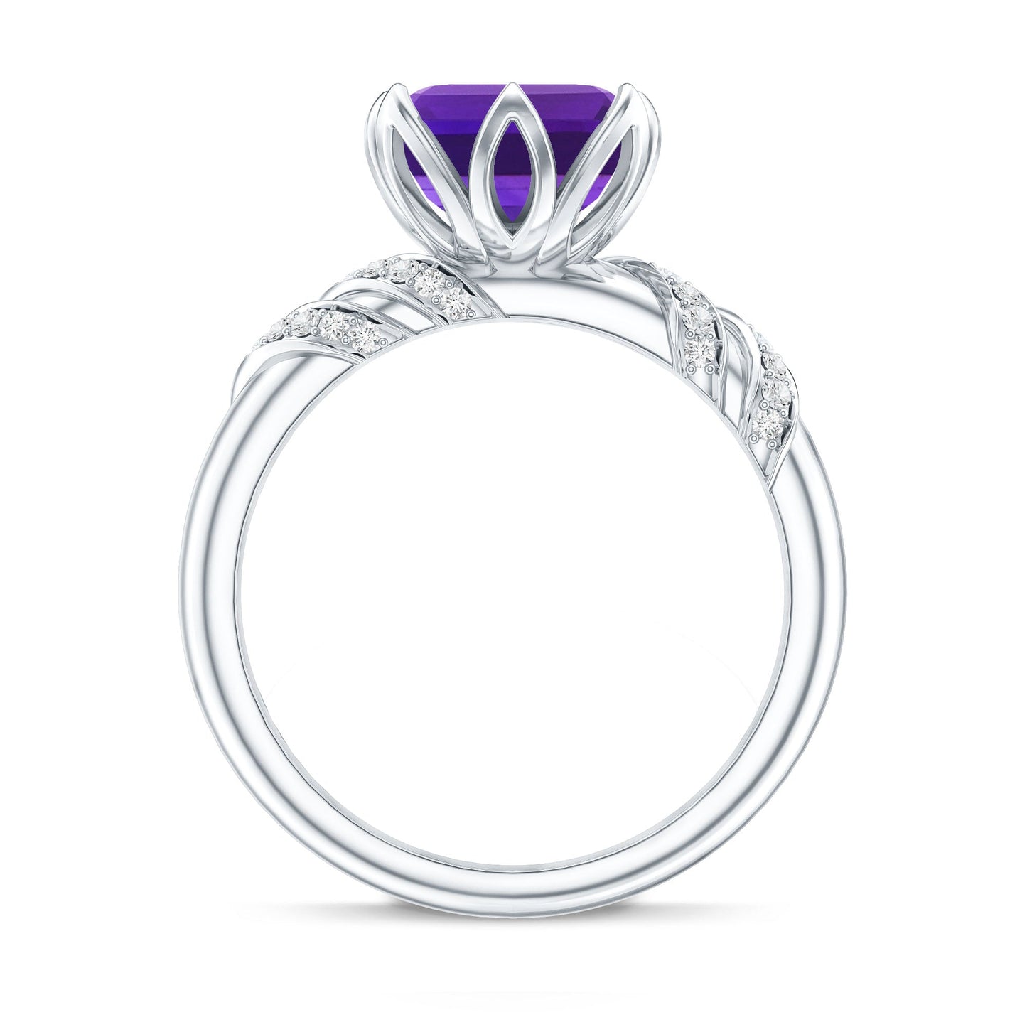 Vintage Looking 3 Carat Amethyst Asscher Cut Engagement Ring with Diamond