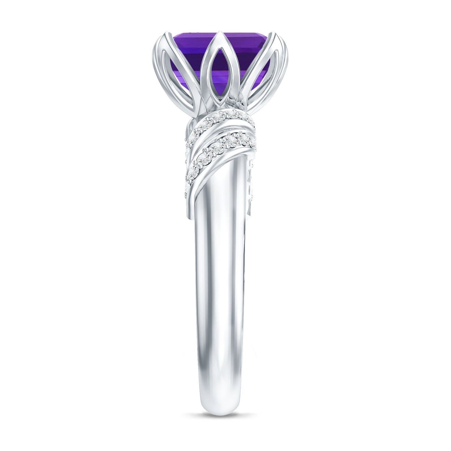 Vintage Looking 3 Carat Amethyst Asscher Cut Engagement Ring with Diamond
